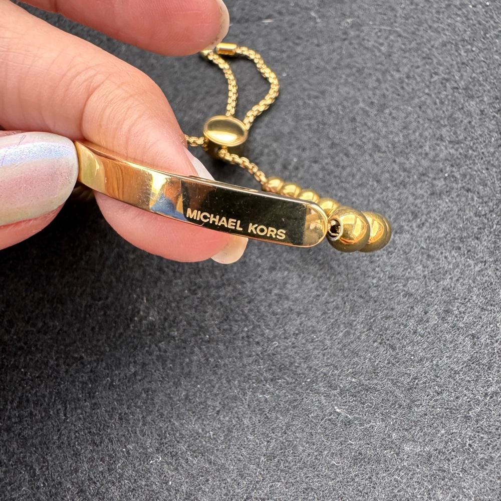 Michael Kors Gold Logo Plaque Beaded Slider Bracelet - Picture 2 of 9